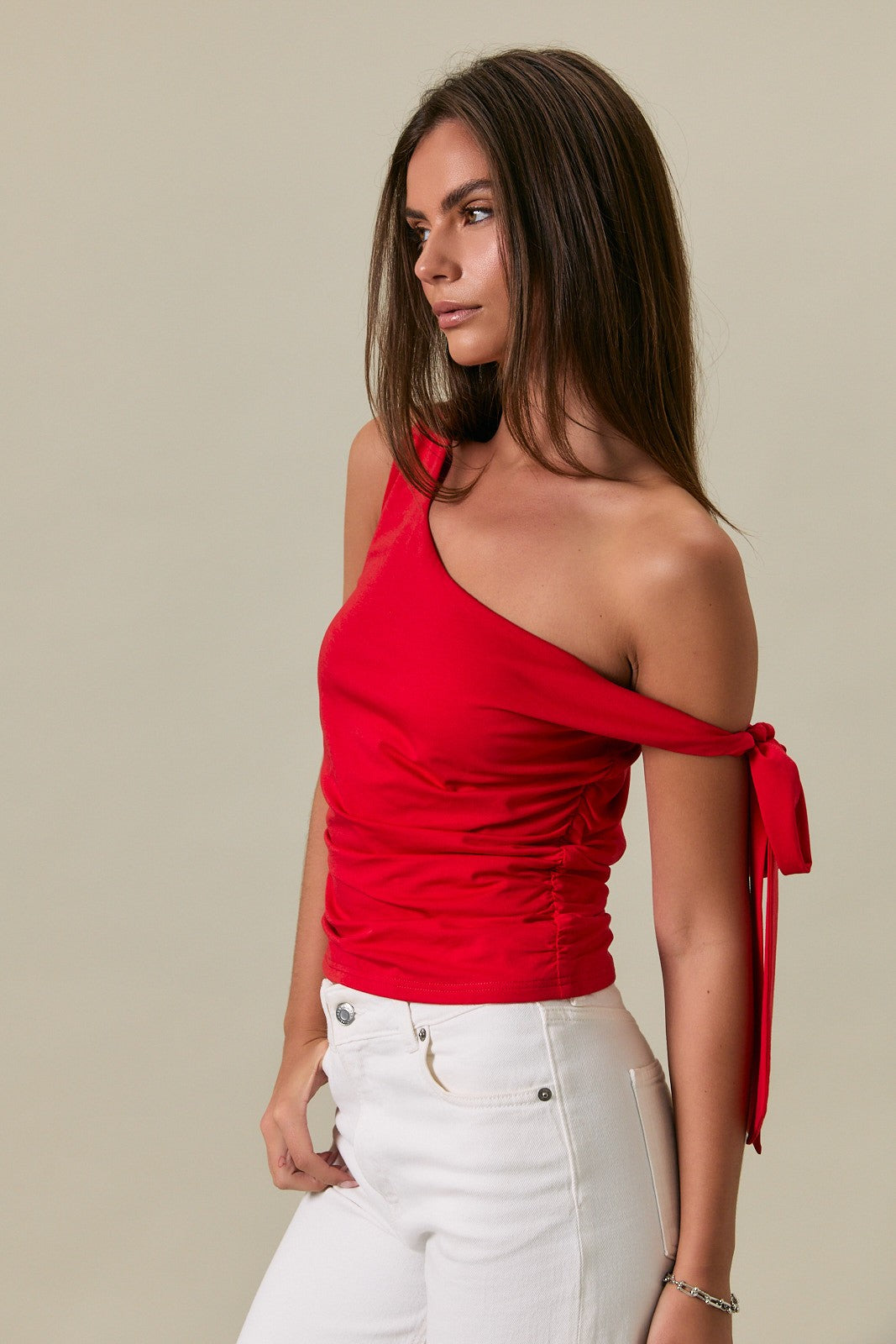 ONE SHOULDER TIE DETAIL TOP