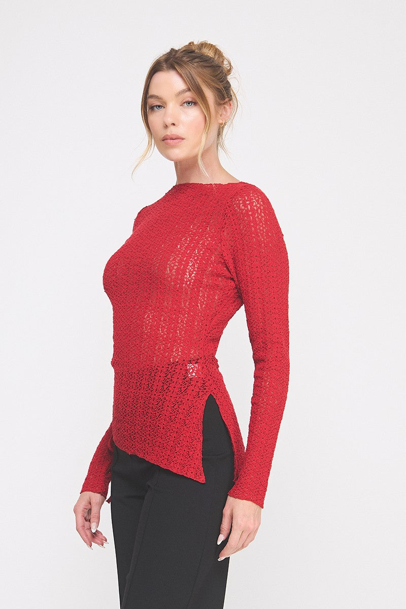 LACE BOATNECK LONG SLEEVE