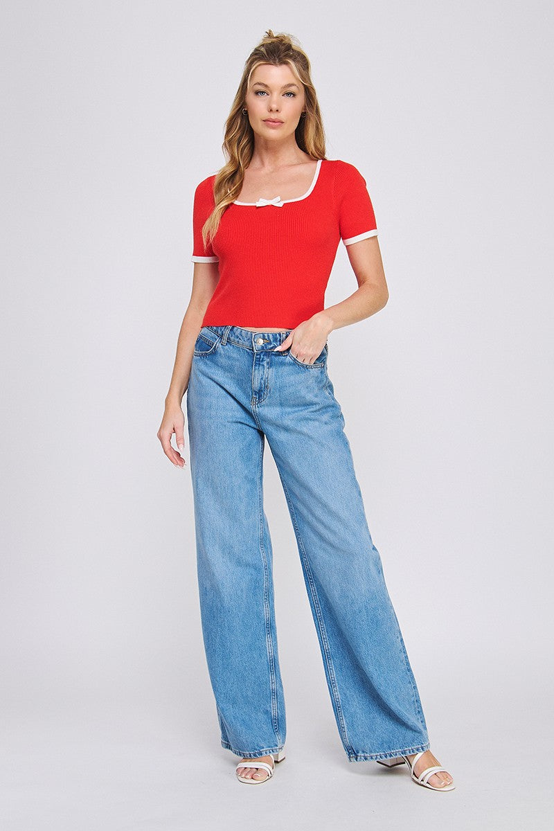 BOW DETAIL SHORT SLEEVE TOP