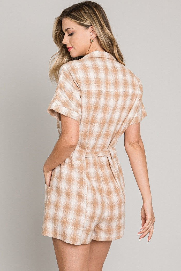 PLAID COLLARED ROMPER