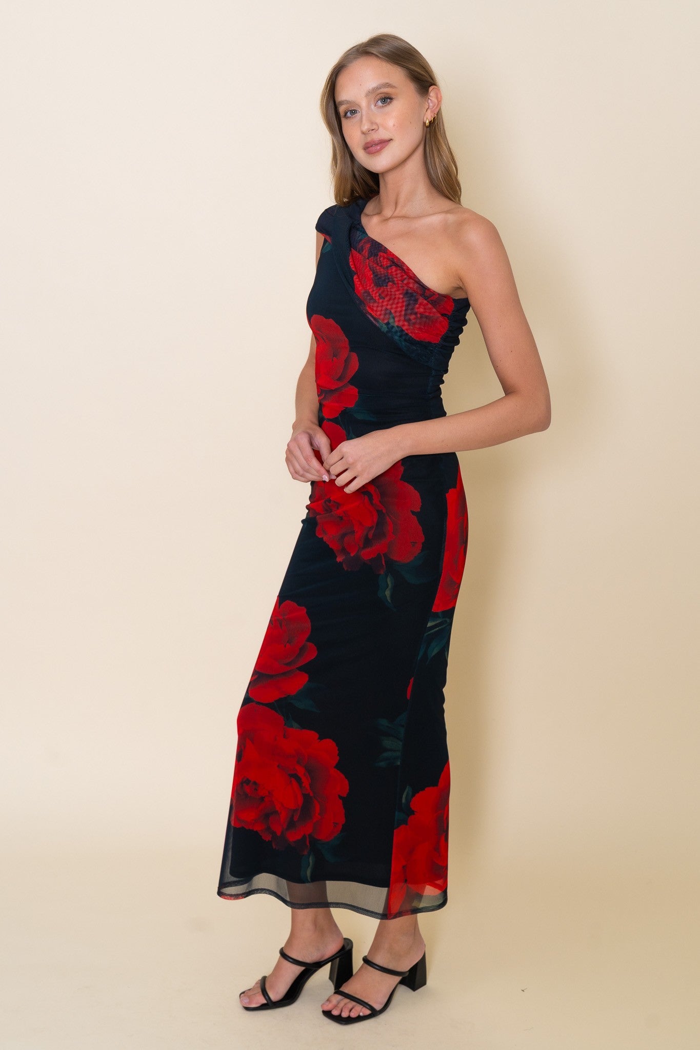 ASYMMETRIC FLORAL PRINT DRESS