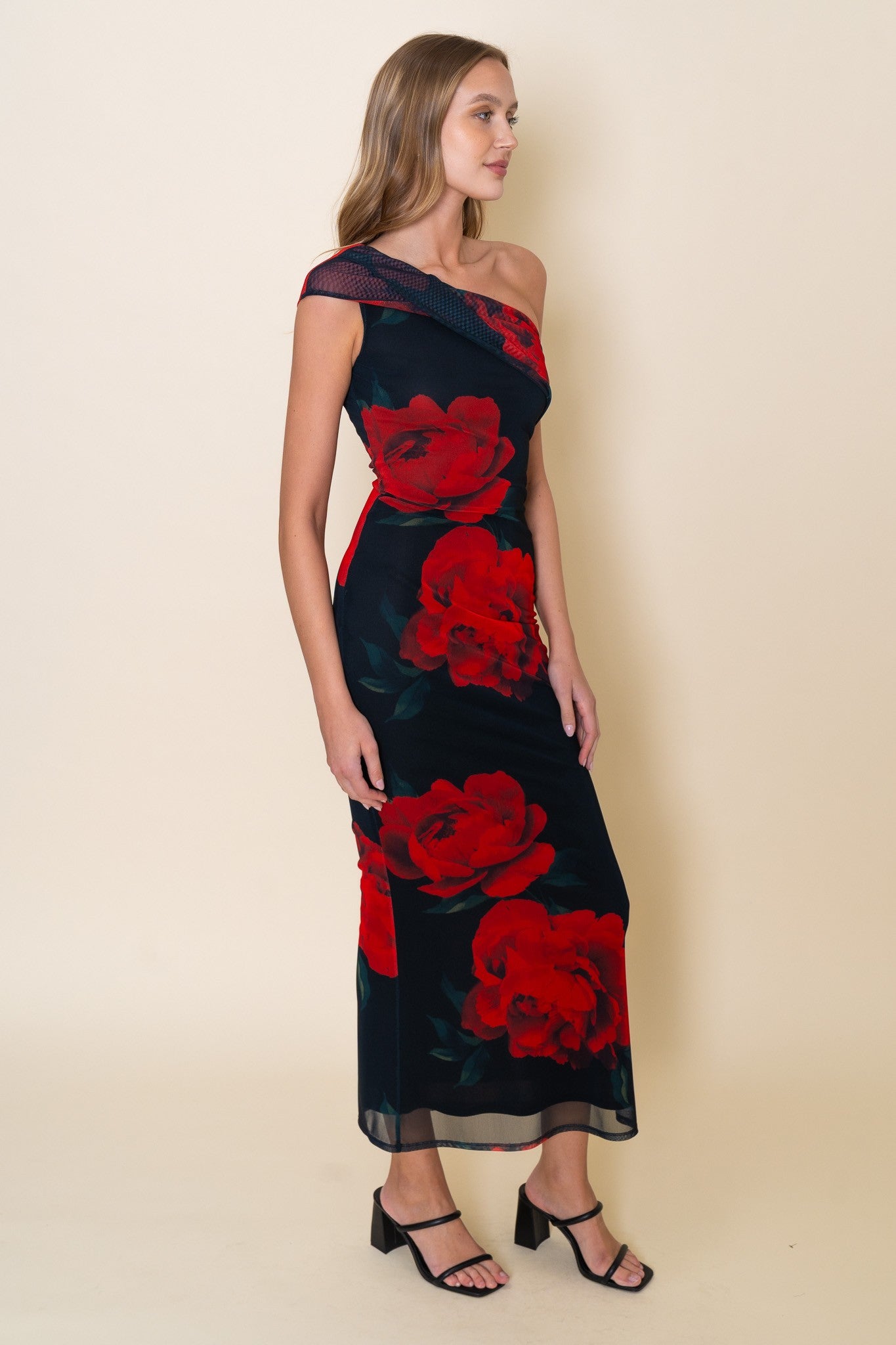 ASYMMETRIC FLORAL PRINT DRESS