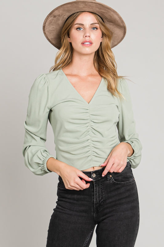MICRO-RIBBED RUCHED TOP