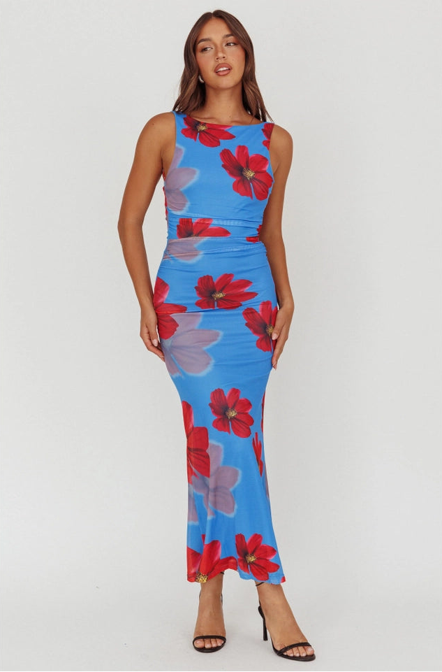 FLORAL PRINT OPEN BACK DRESS