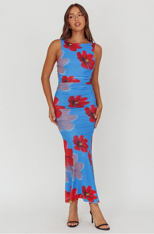 FLORAL PRINT OPEN BACK DRESS
