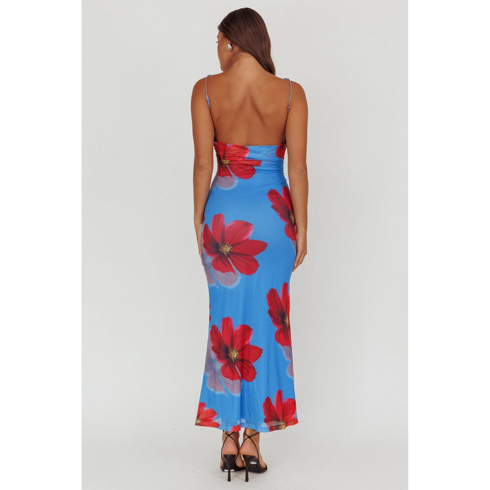 FLORAL PRINT OPEN BACK DRESS