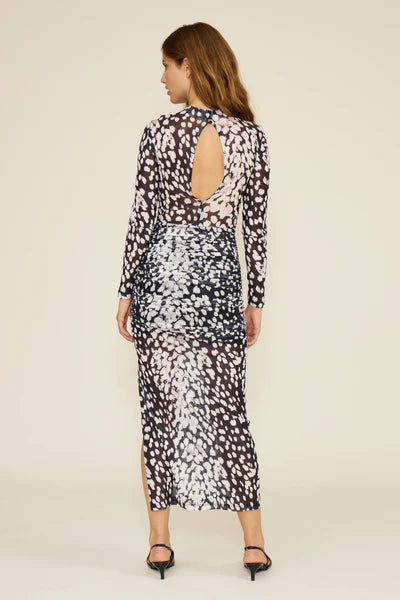 long sleeve ruched wrap dress LONG SLEEVE RUCHED PATTERN DRESS – Tribeca Boutique Chicago