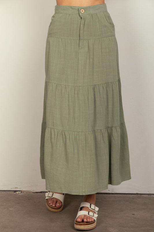 TIERED LINEN MIDI SKIRT