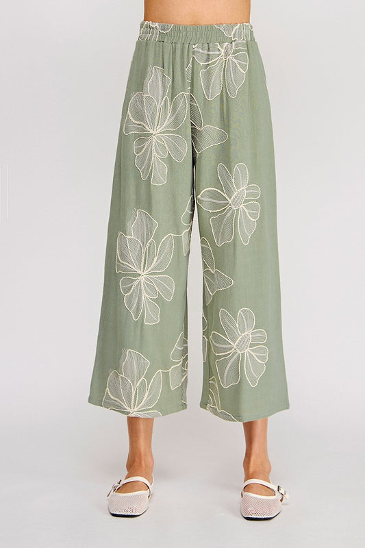 FLORAL EMBROIDERED PANTS