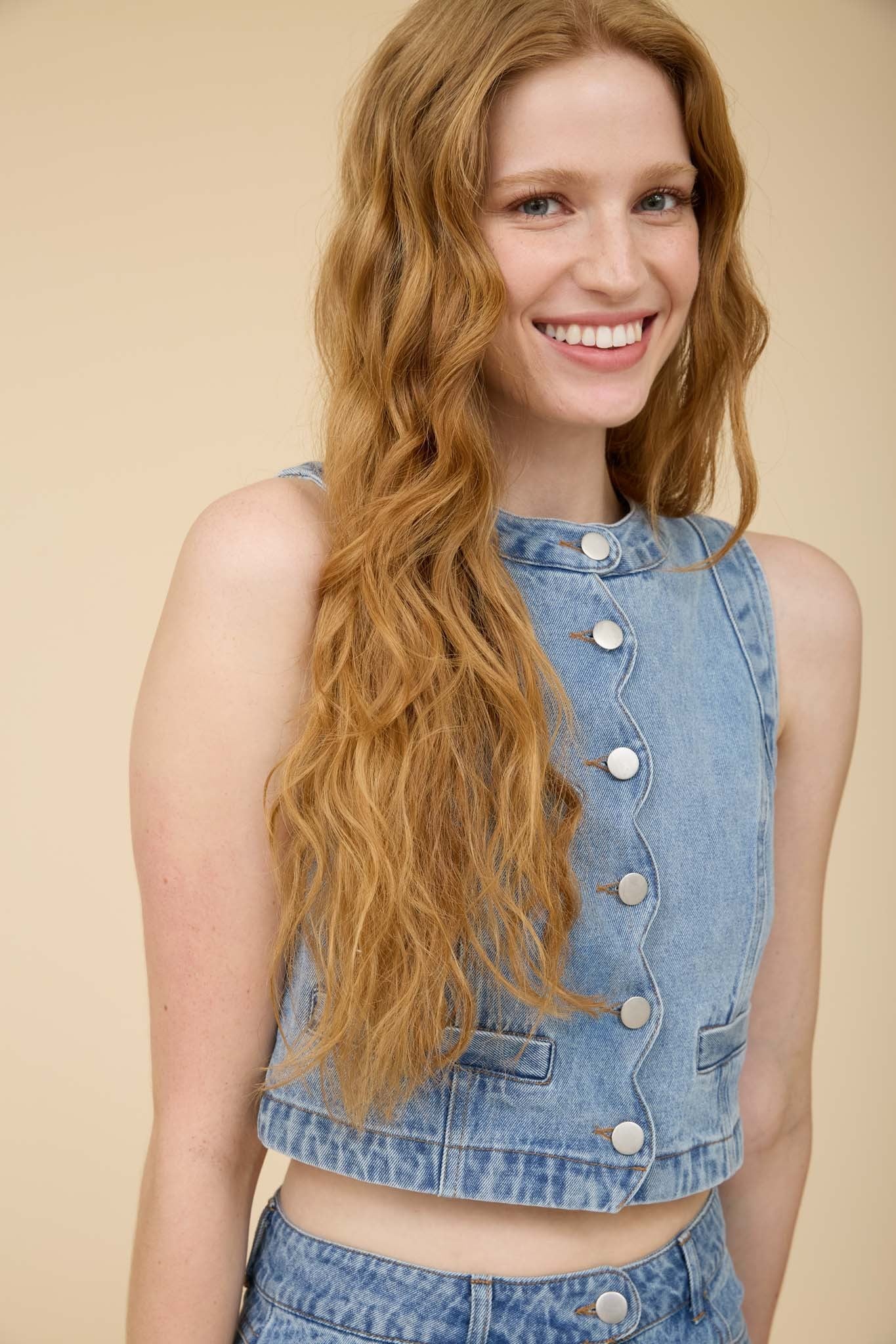 SCALLOPED DENIM TOP