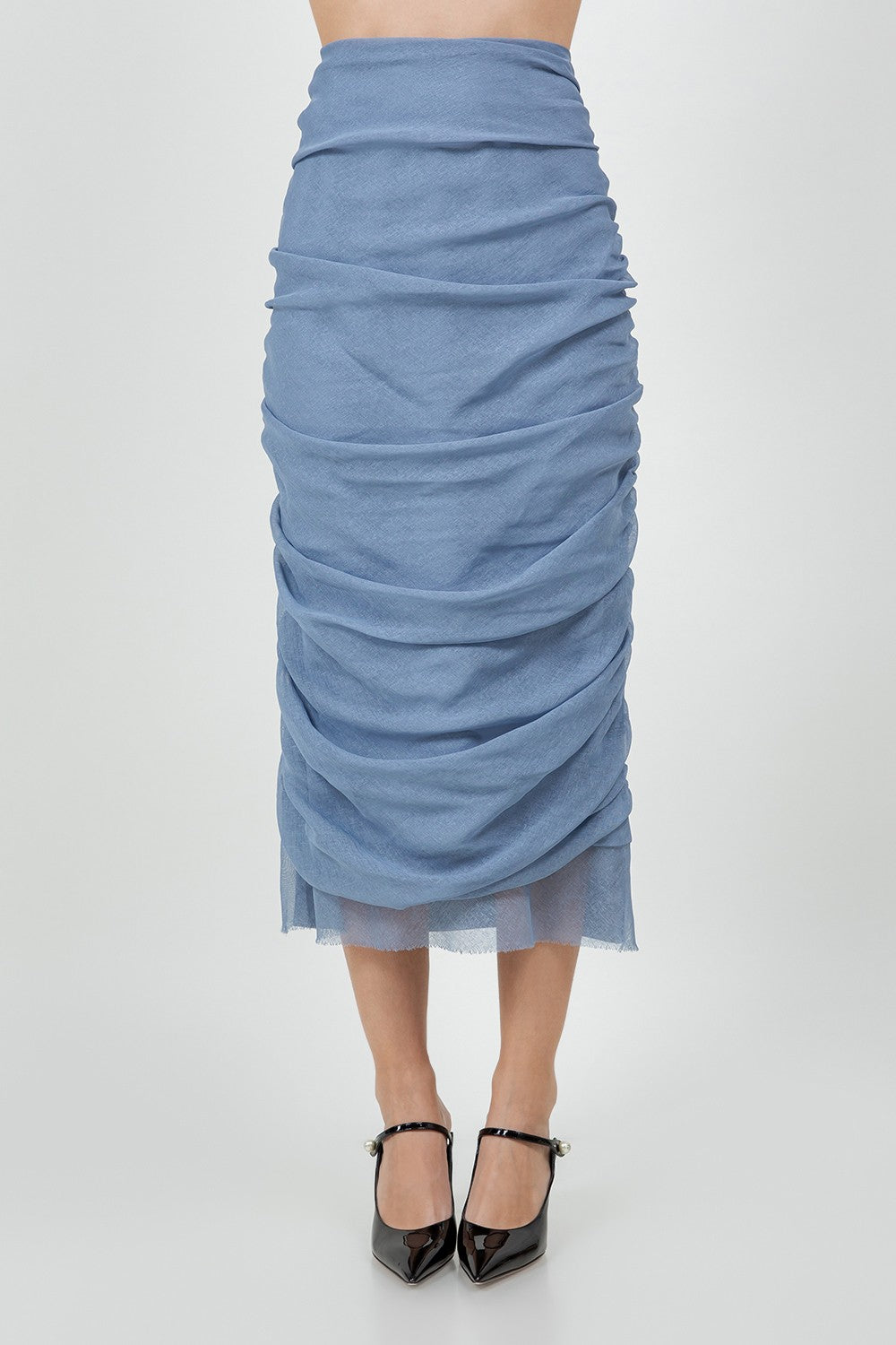 ORGANZA MIX RUCHED MIDI SKIRT