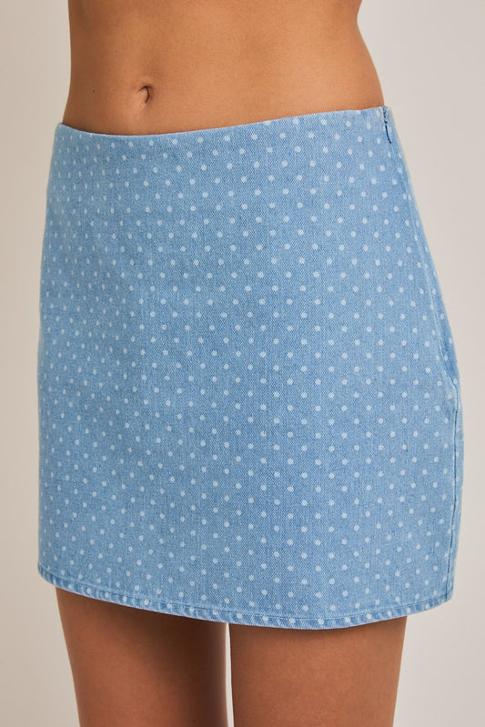 DENIM POLKA DOT SKIRT