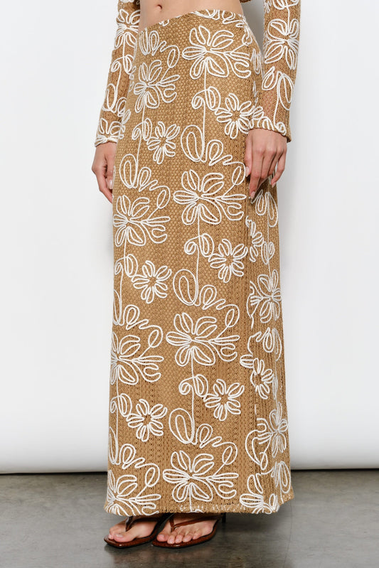 EMBROIDERED CROCHET MAXI SKIRT