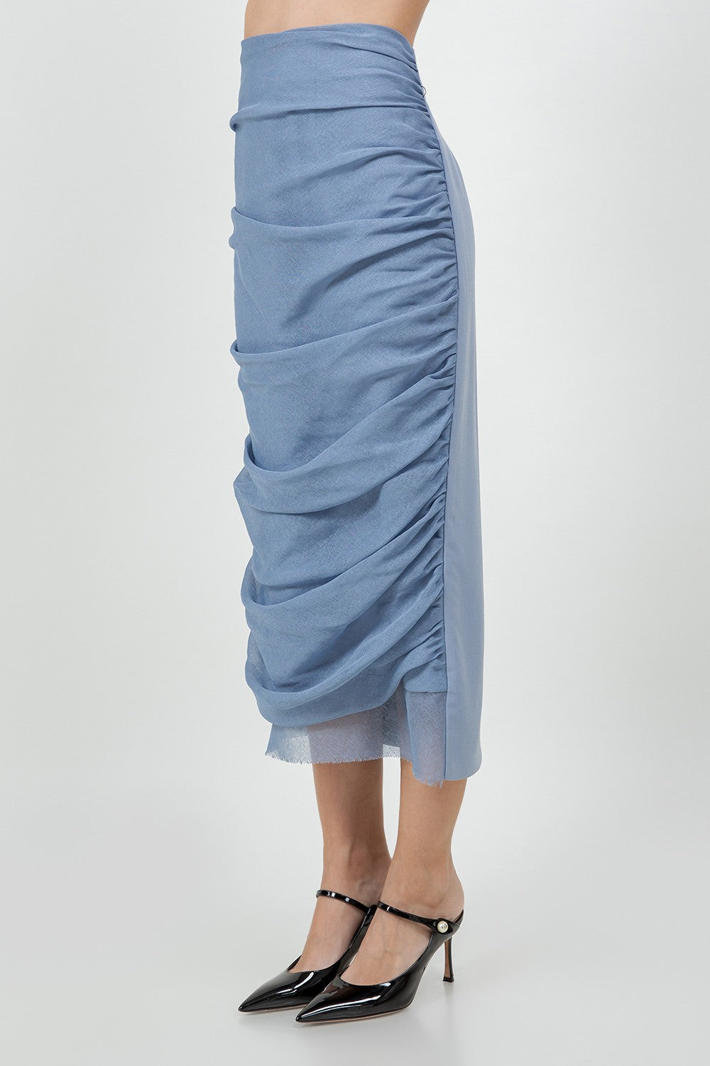 ORGANZA MIX RUCHED MIDI SKIRT