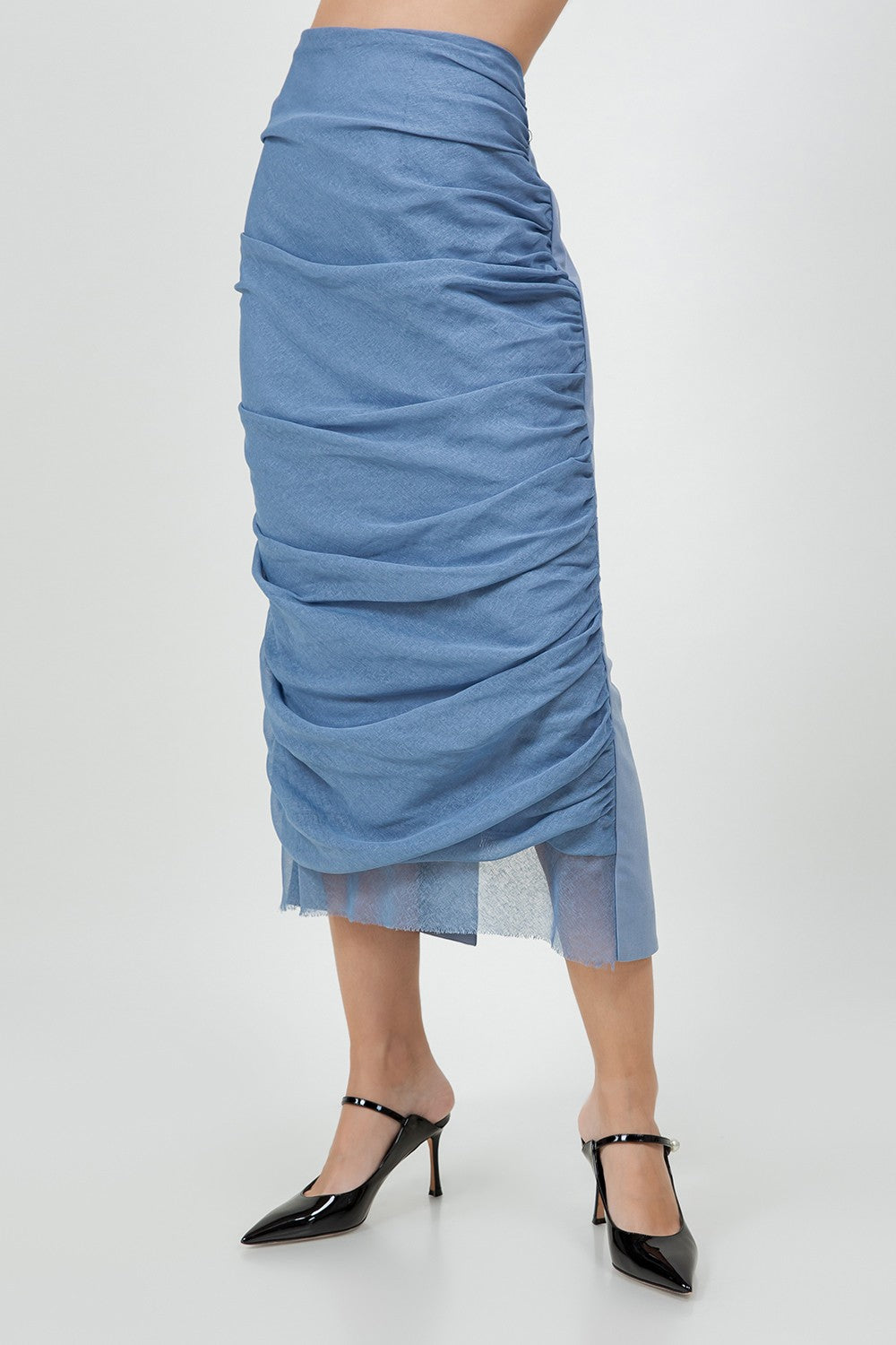 ORGANZA MIX RUCHED MIDI SKIRT
