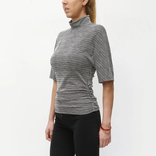 TEXTURED STRIPE MOCK NECK TOP