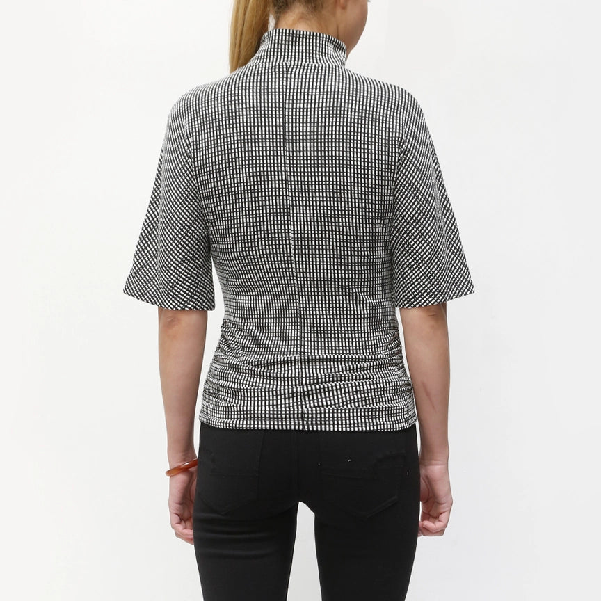 TEXTURED STRIPE MOCK NECK TOP