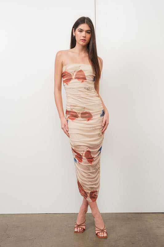 STRAPLESS PRINT DRESS