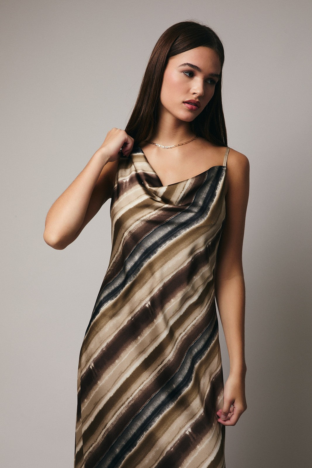 PRINTED COWL NECK DRESS