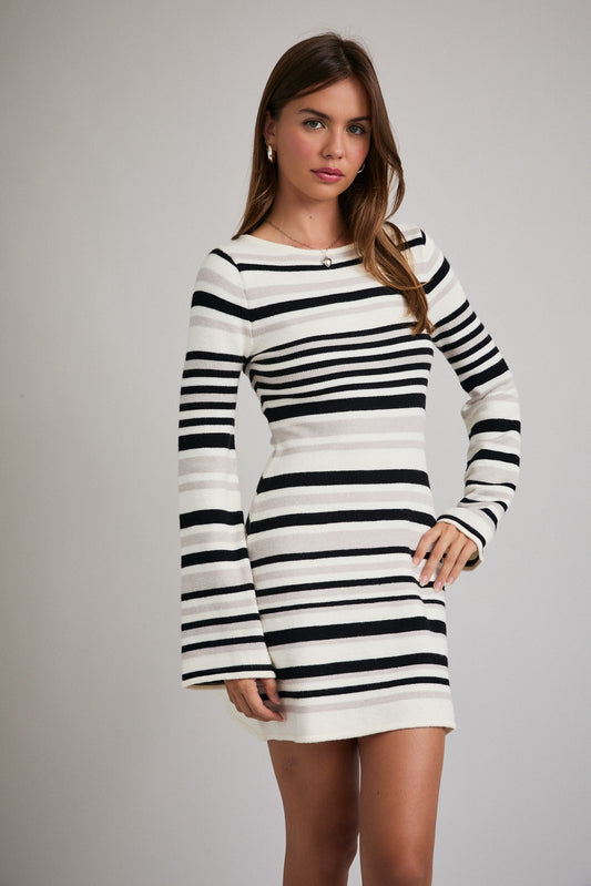BELL SLEEVE STRIPE MINI DRESS