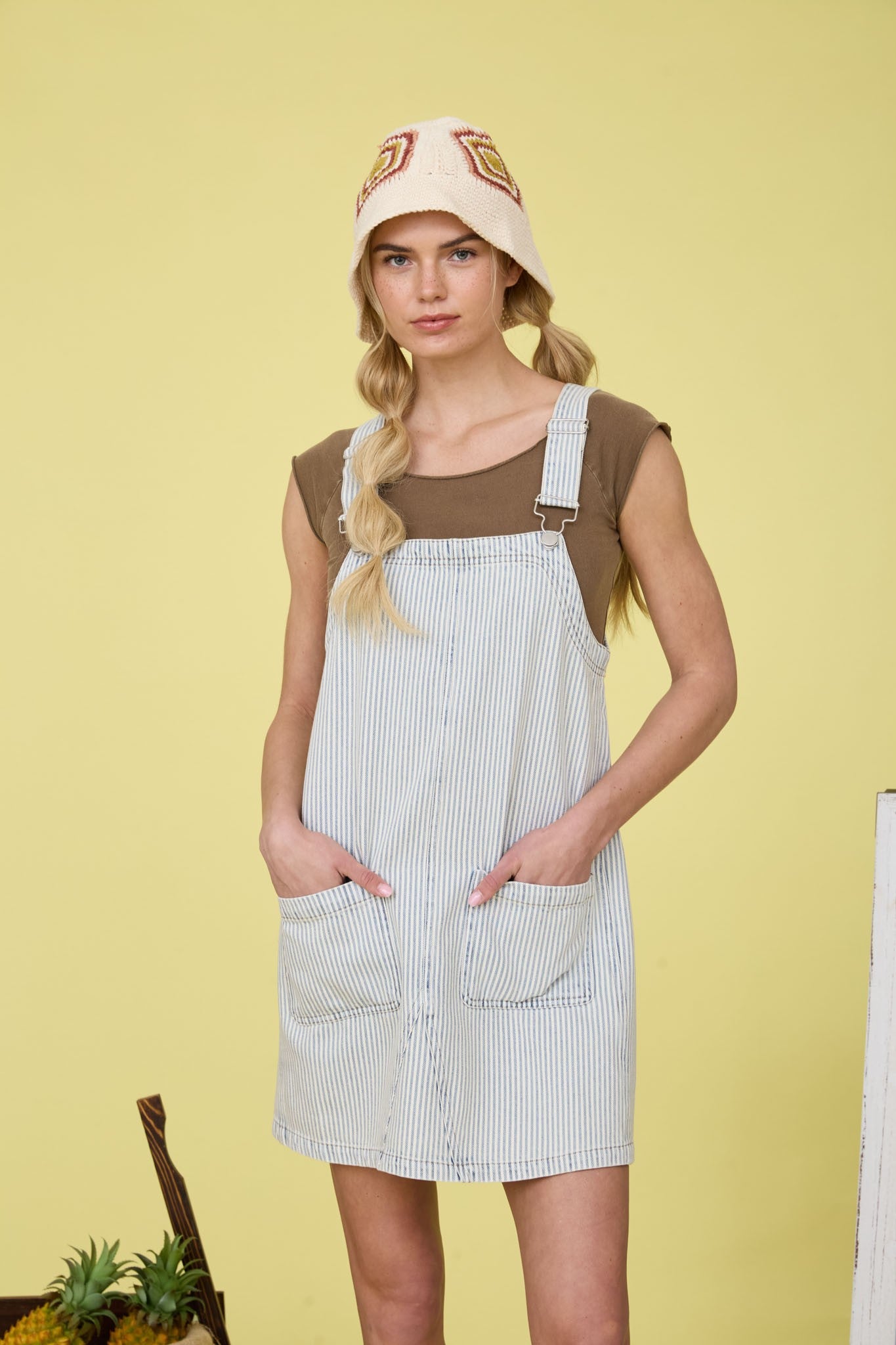 STRIPED OVERALL MINI DRESS