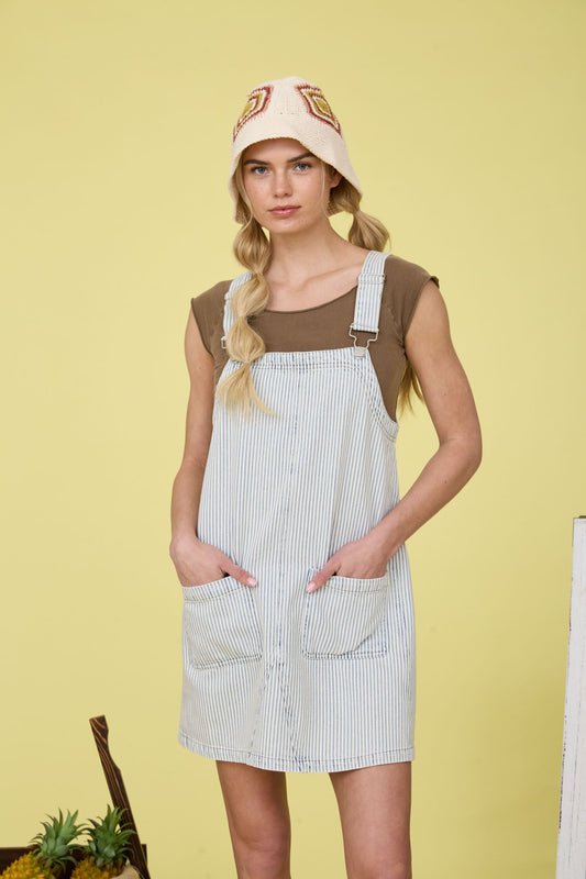 STRIPED OVERALL MINI DRESS