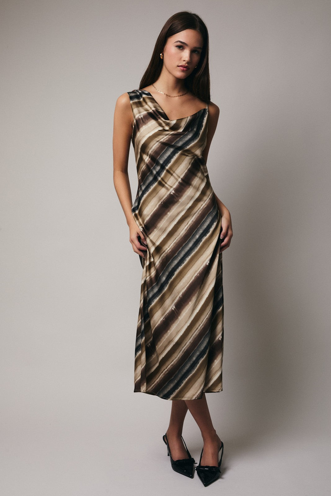 PRINTED COWL NECK DRESS