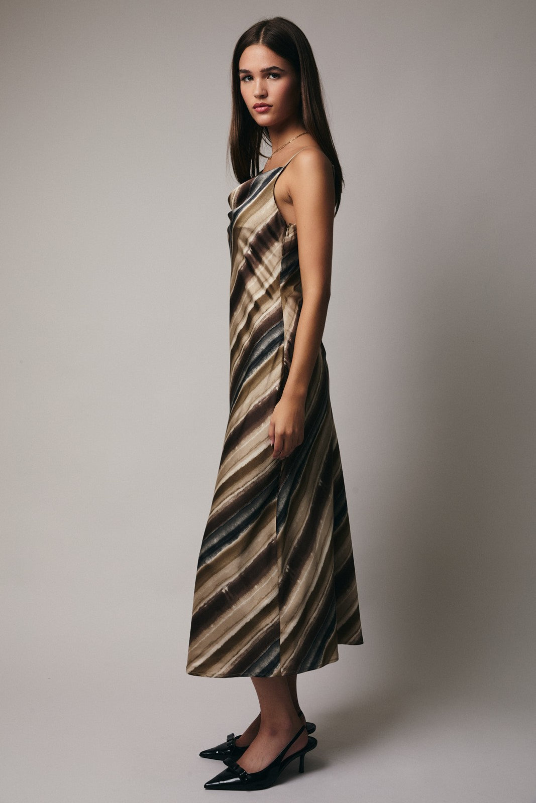 PRINTED COWL NECK DRESS