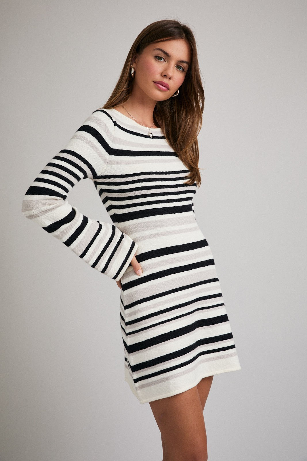 BELL SLEEVE STRIPE MINI DRESS