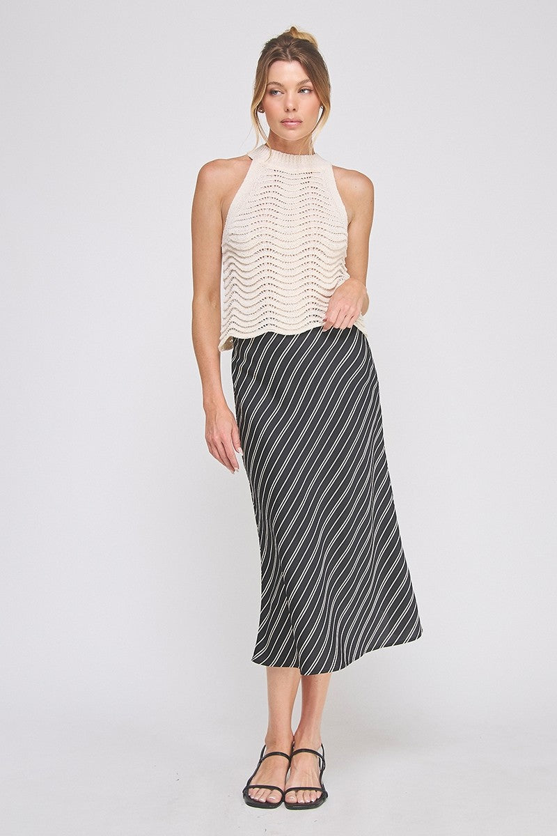 STRIPED SATIN SLIP SKIRT