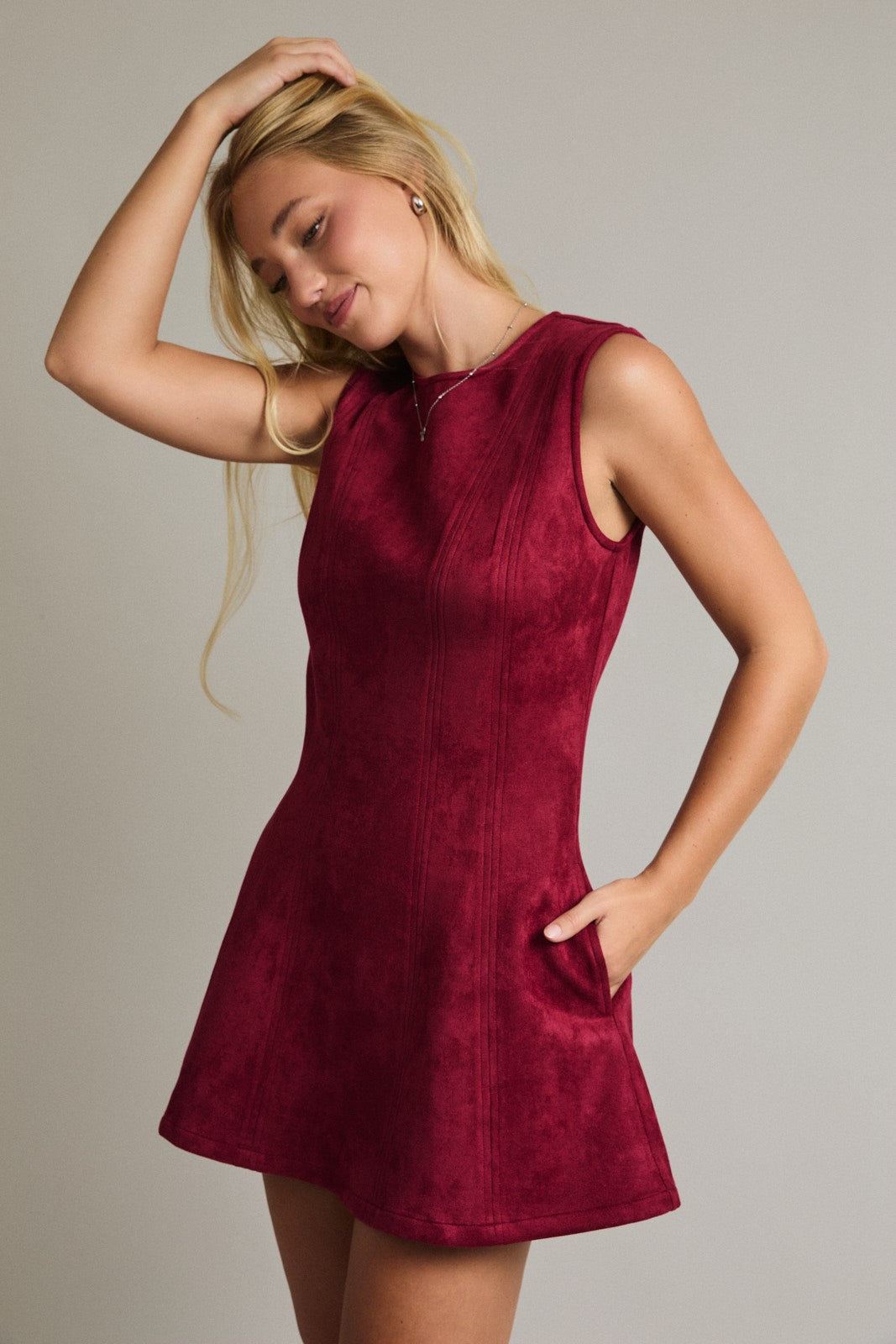 SLEEVELESS SUEDE DRESS