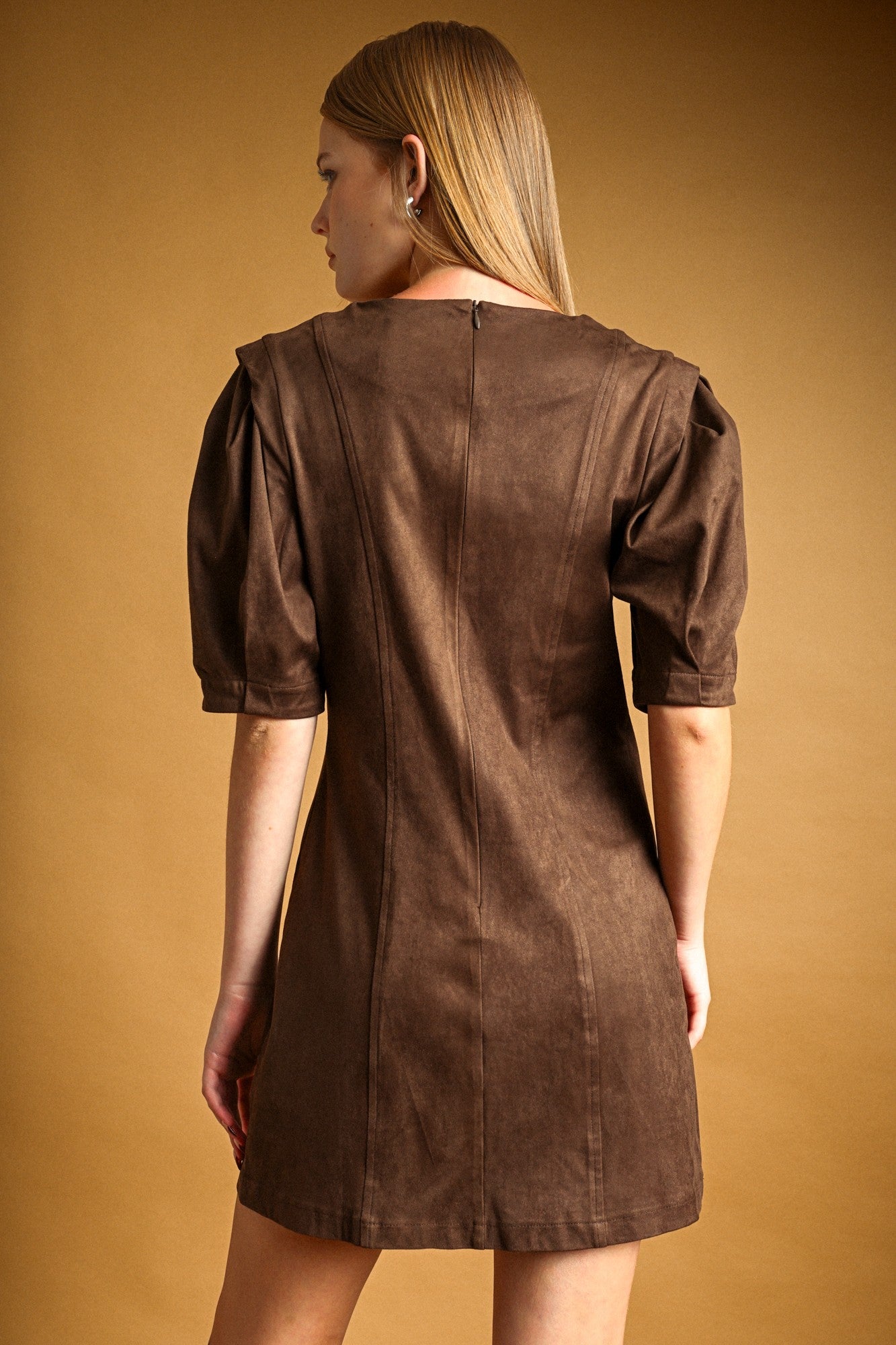 SUEDE BARREL SHIFT DRESS