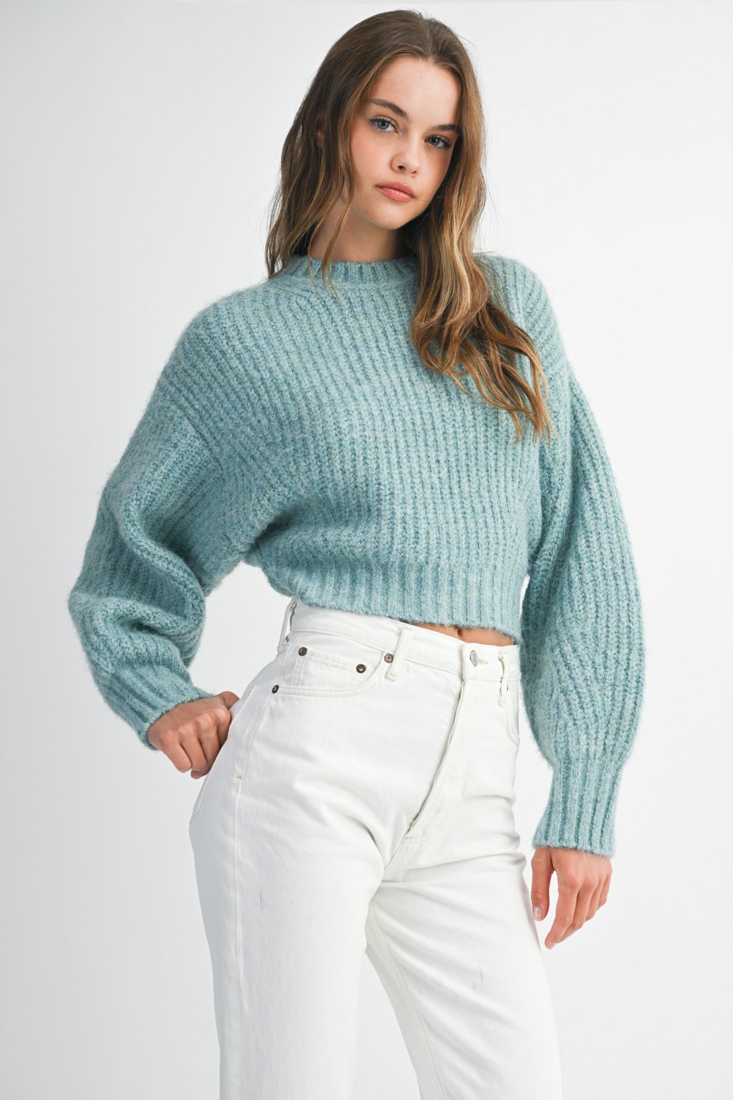 SLOUCHY CROP CREW NECK SWEATER