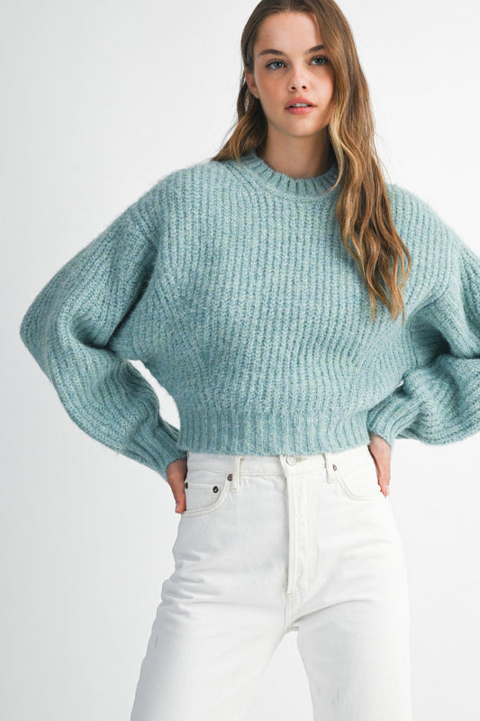 SLOUCHY CROP CREW NECK SWEATER