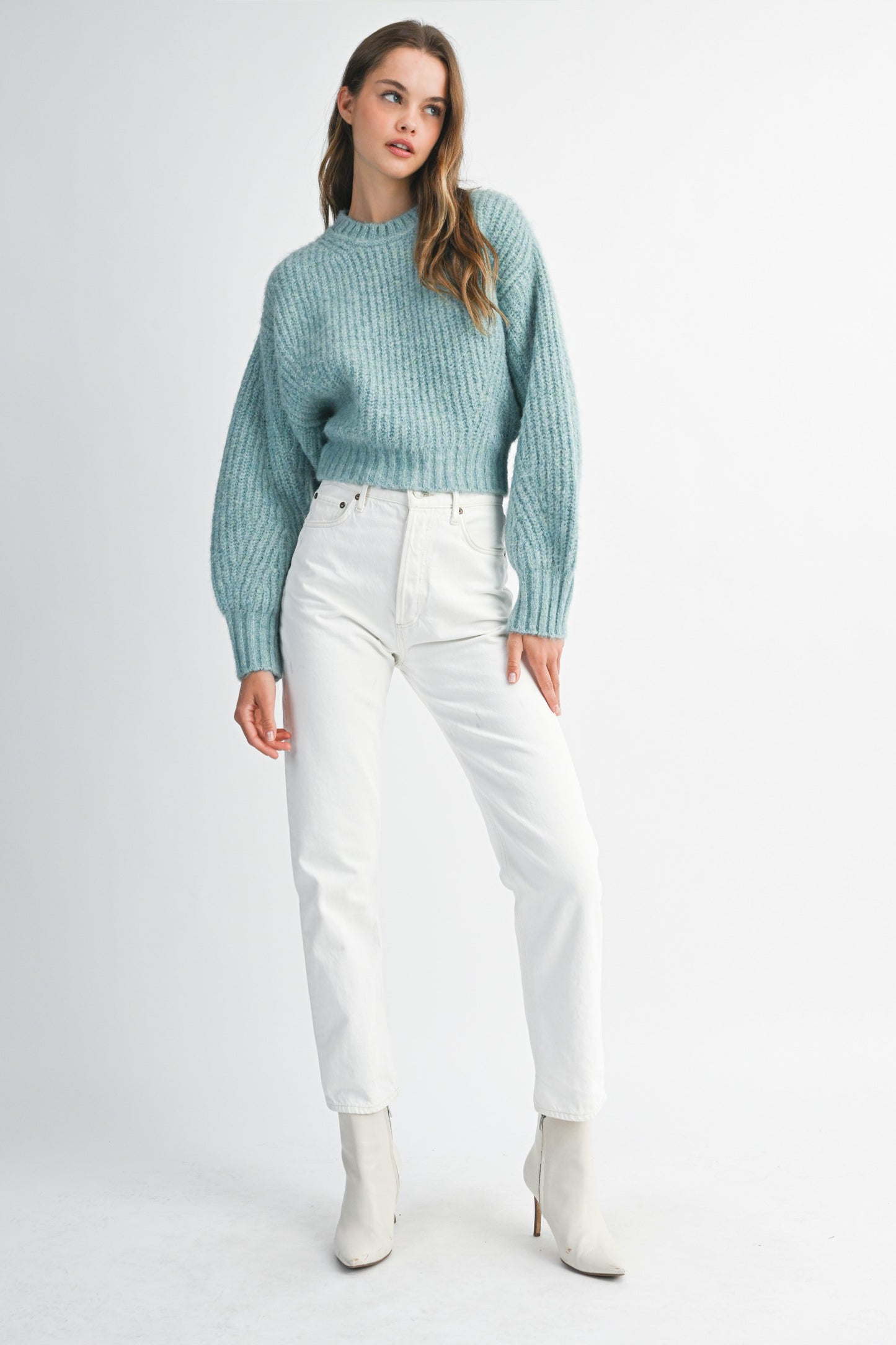 SLOUCHY CROP CREW NECK SWEATER