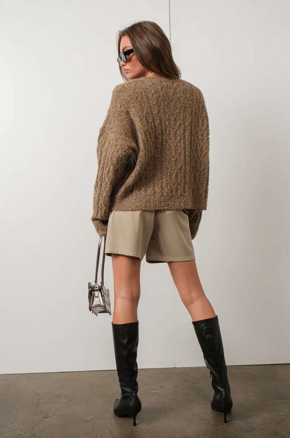 BOUCLE CABLE KNIT SWEATER
