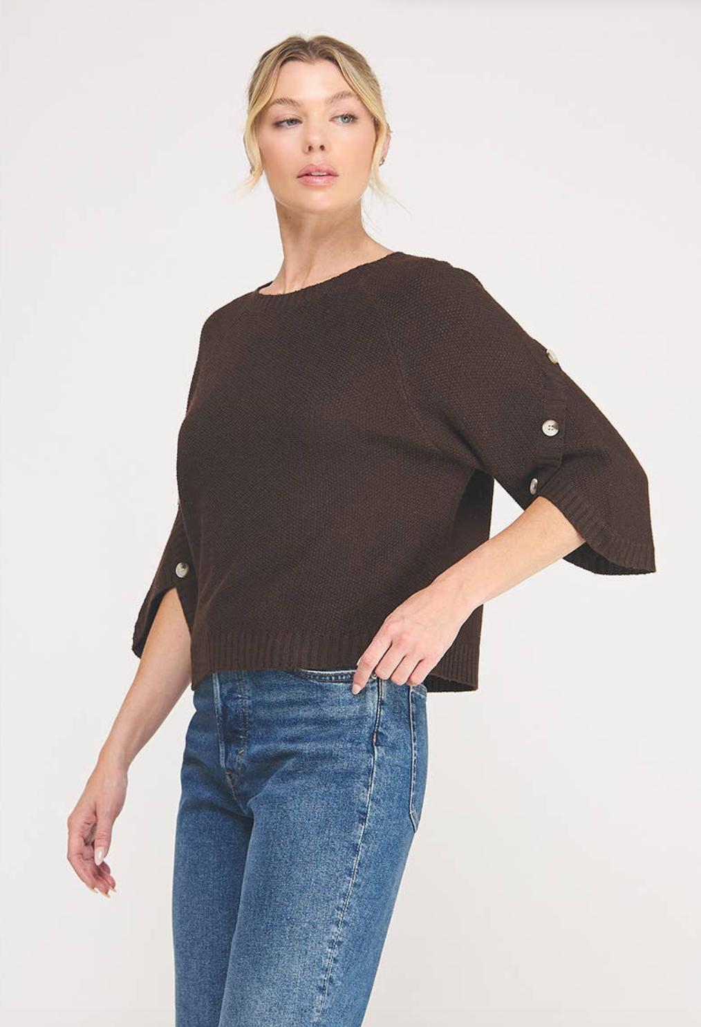 BUTTON SLEEVE SWEATER