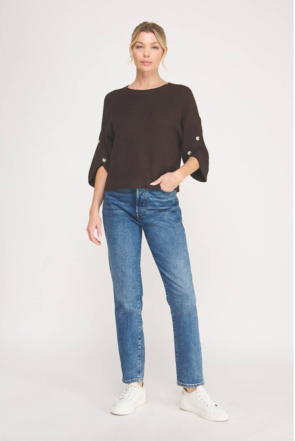 BUTTON SLEEVE SWEATER