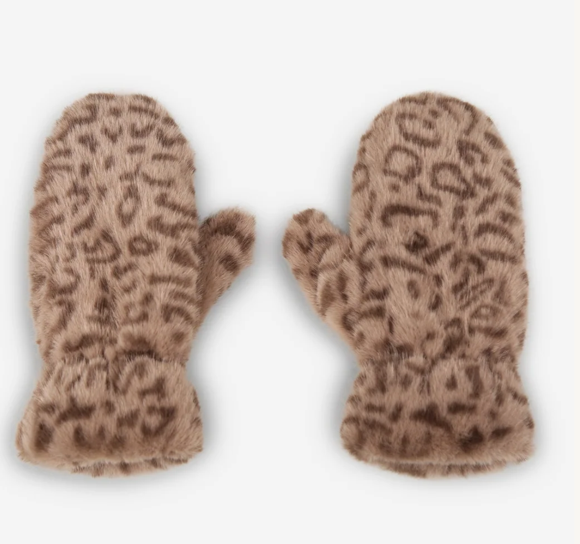 LEOPARD FAUX FUR MITTEN