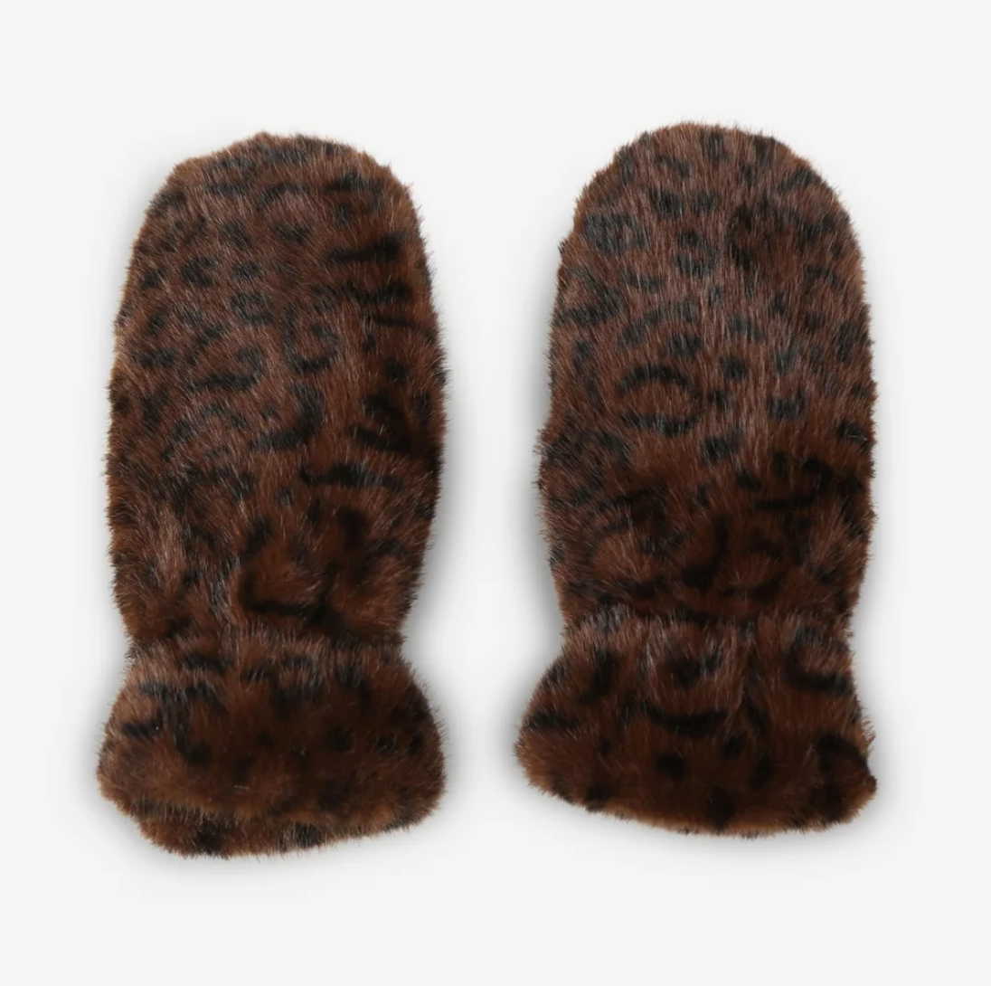 LEOPARD FAUX FUR MITTEN