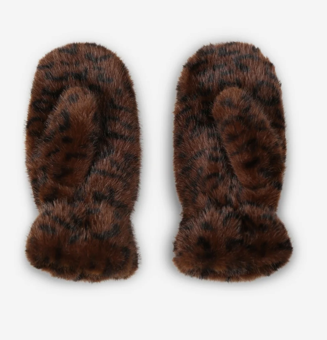 LEOPARD FAUX FUR MITTEN