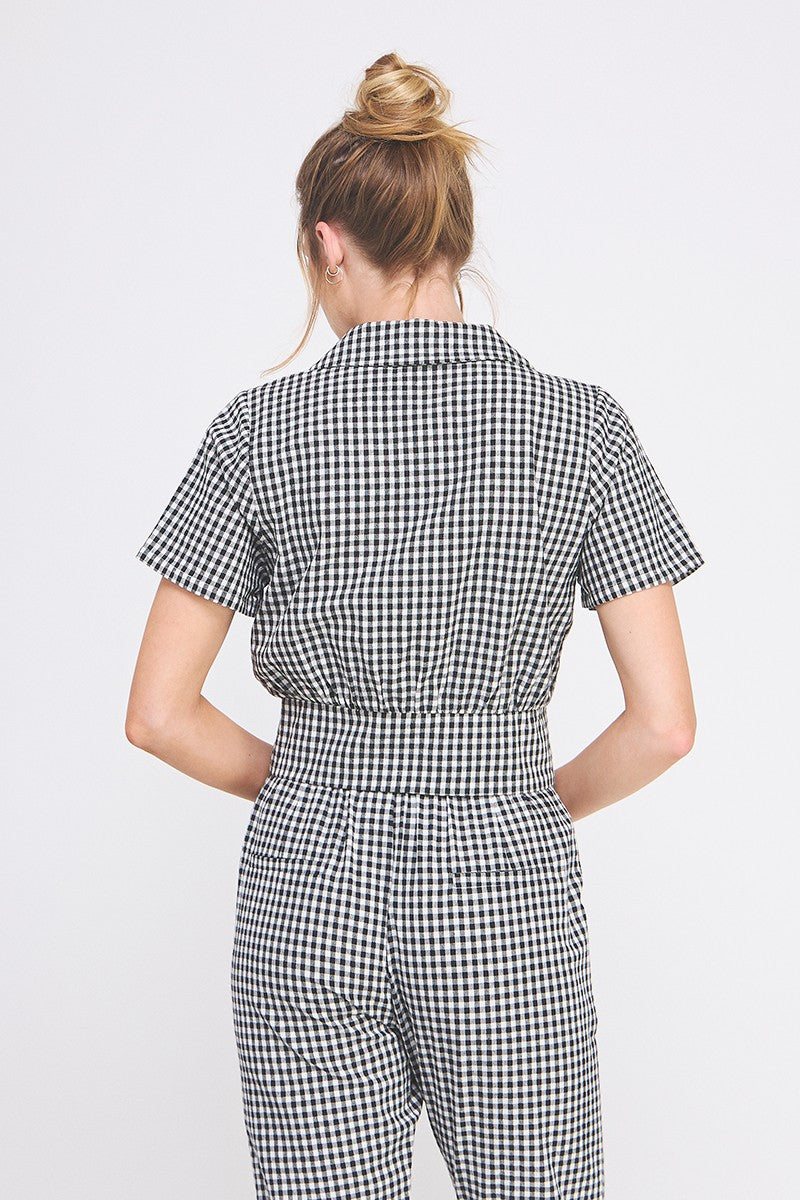 GINGHAM PRINT CROPPED BLOUSE