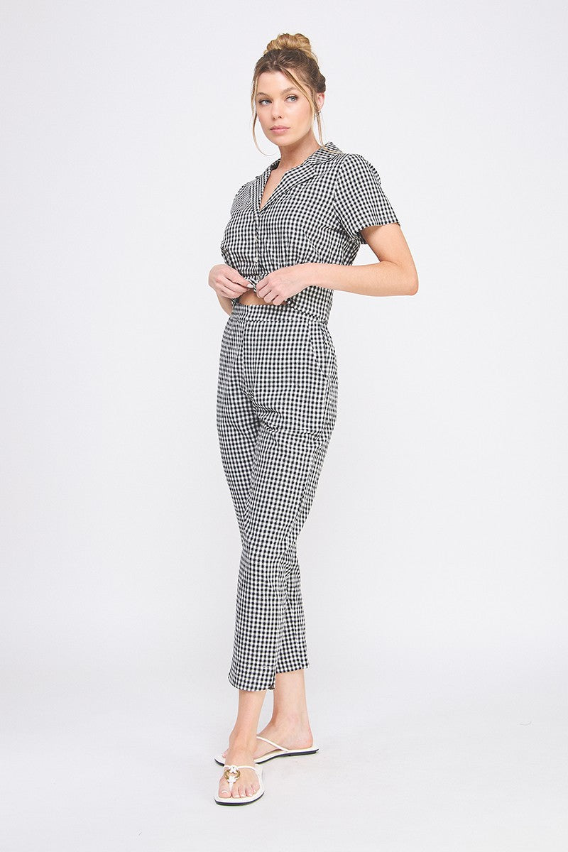 GINGHAM PRINT CROPPED BLOUSE