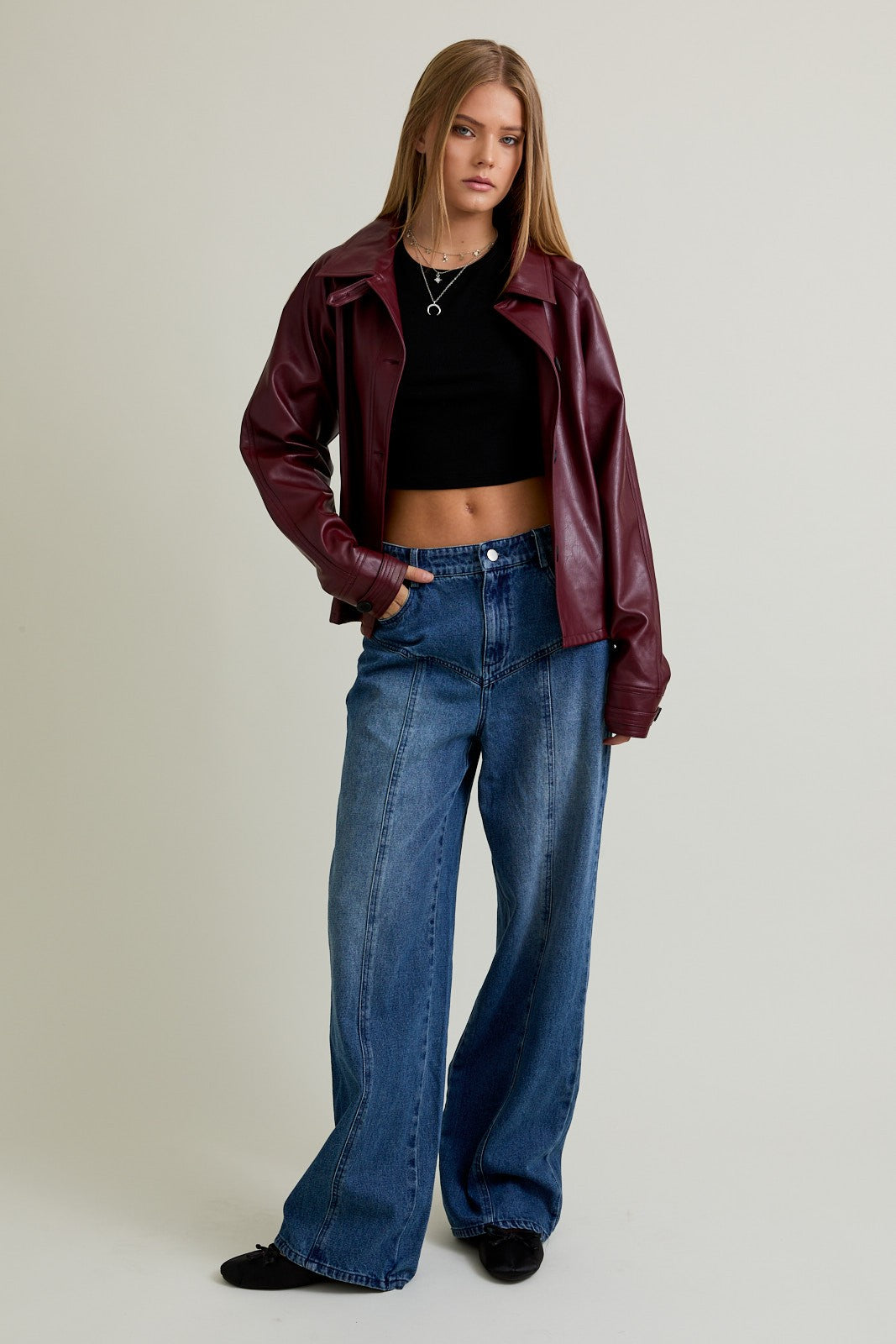 FAUX LEATHER TRENCH JACKET