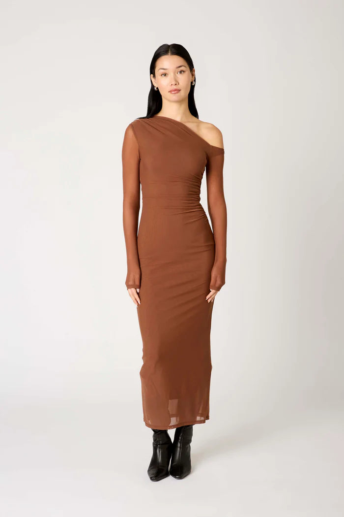ASSYMETRIC MESH SLEEVE DRESS