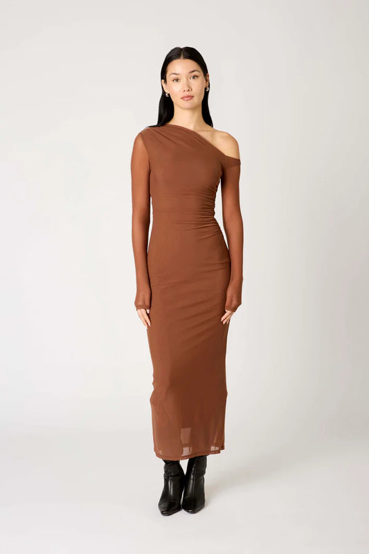 ASSYMETRIC MESH SLEEVE DRESS