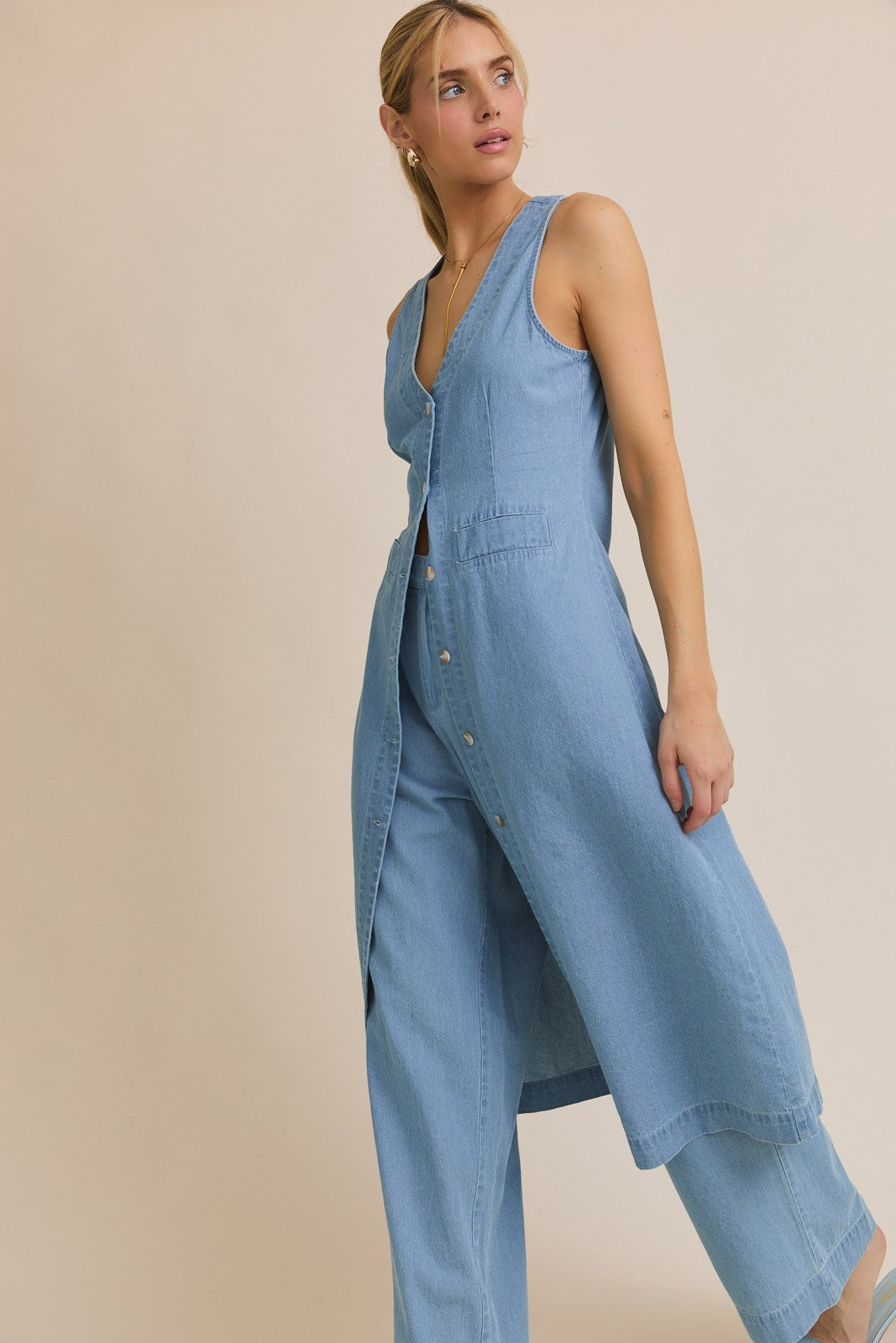 LONG LINE DENIM VEST