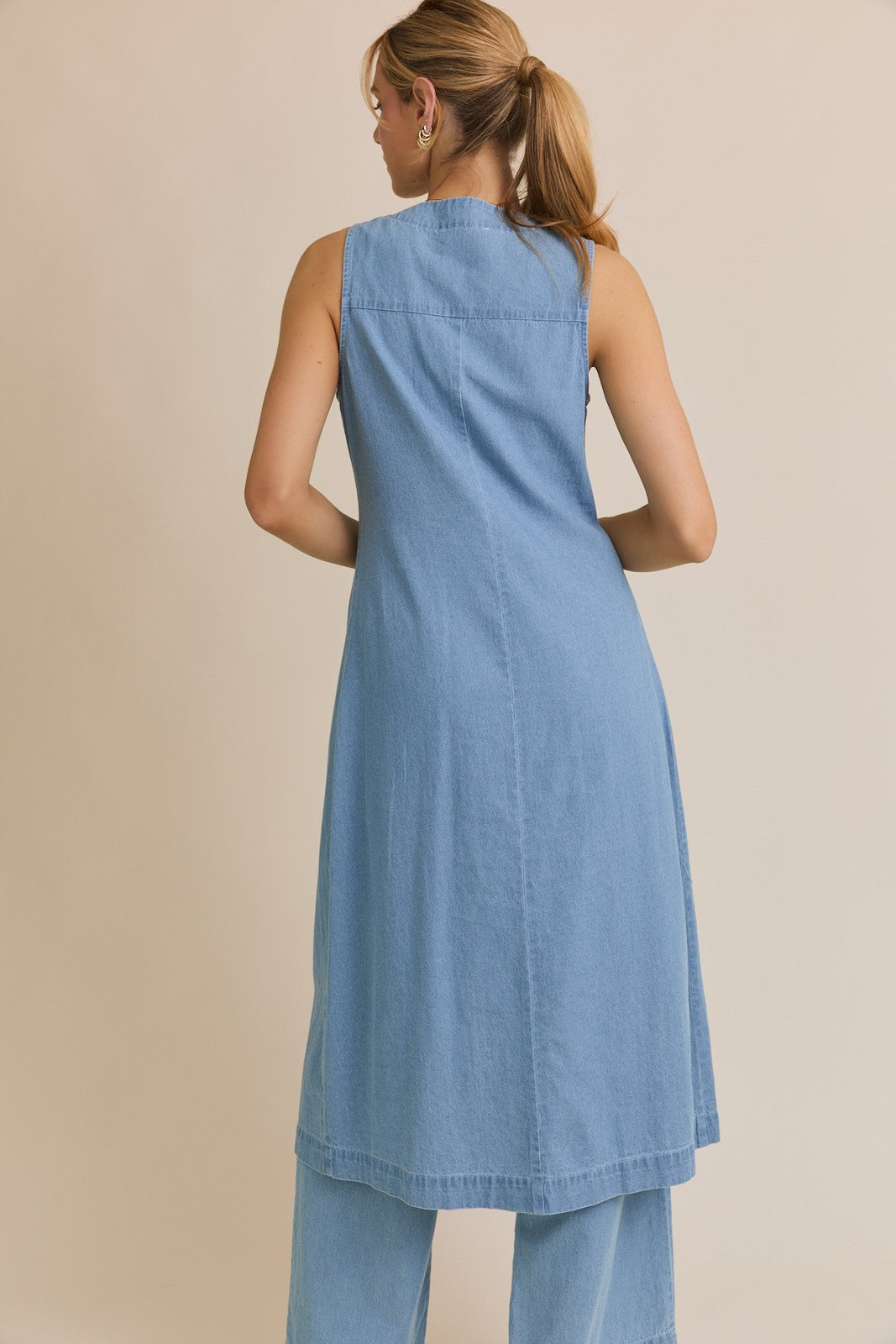 LONG LINE DENIM VEST