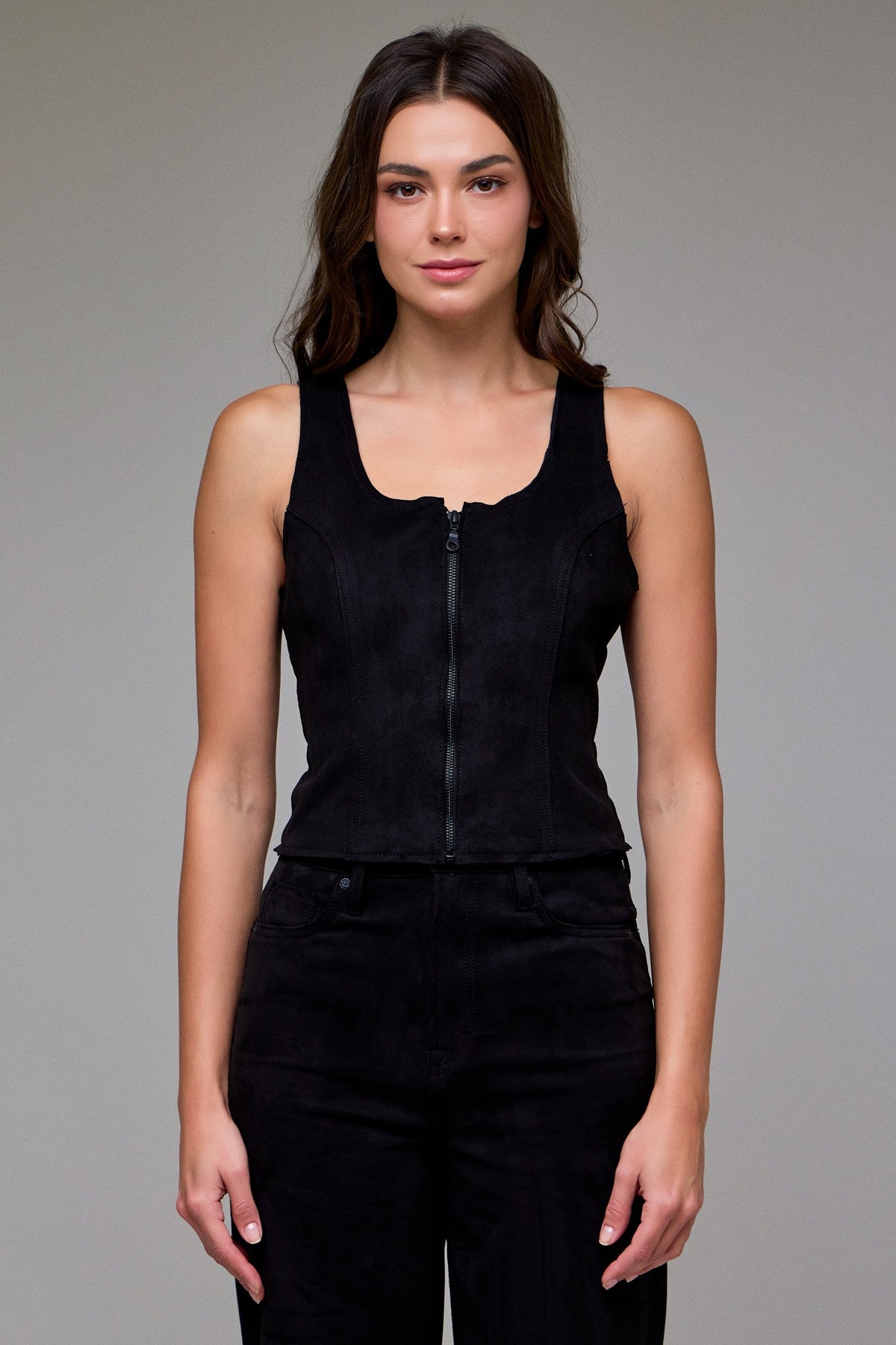 FAUX SUEDE ZIPPER TOP