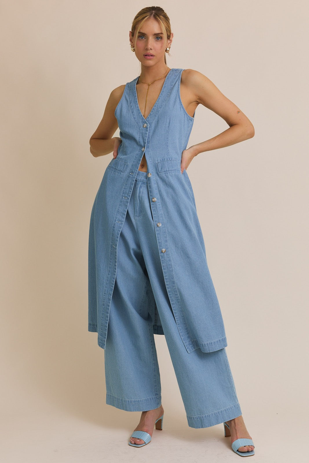LONG LINE DENIM VEST